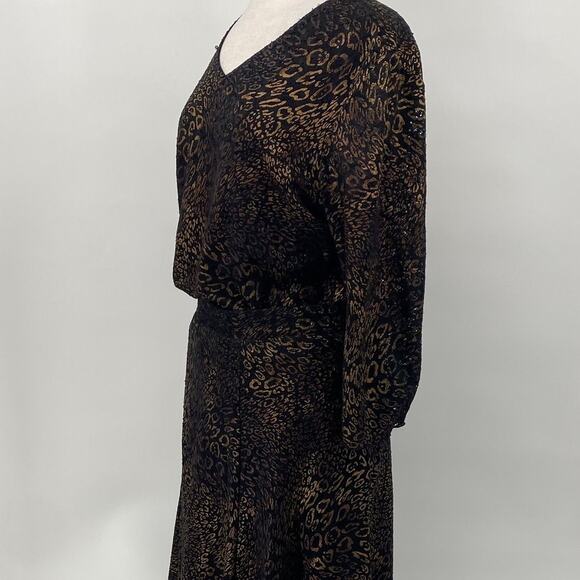 Vintage 90s Laura Ashley Cheetah Animal Print Lace Top & Midi Skirt Set Black 16 - Picture 5 of 10
